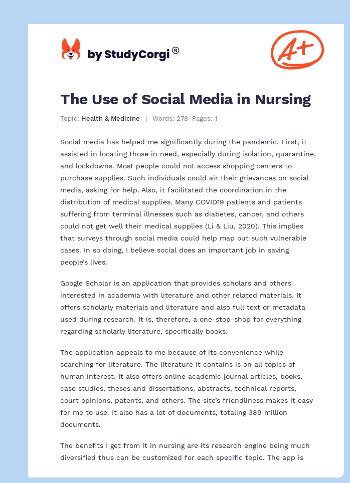The Use of Social Media in Nursing. Page 1