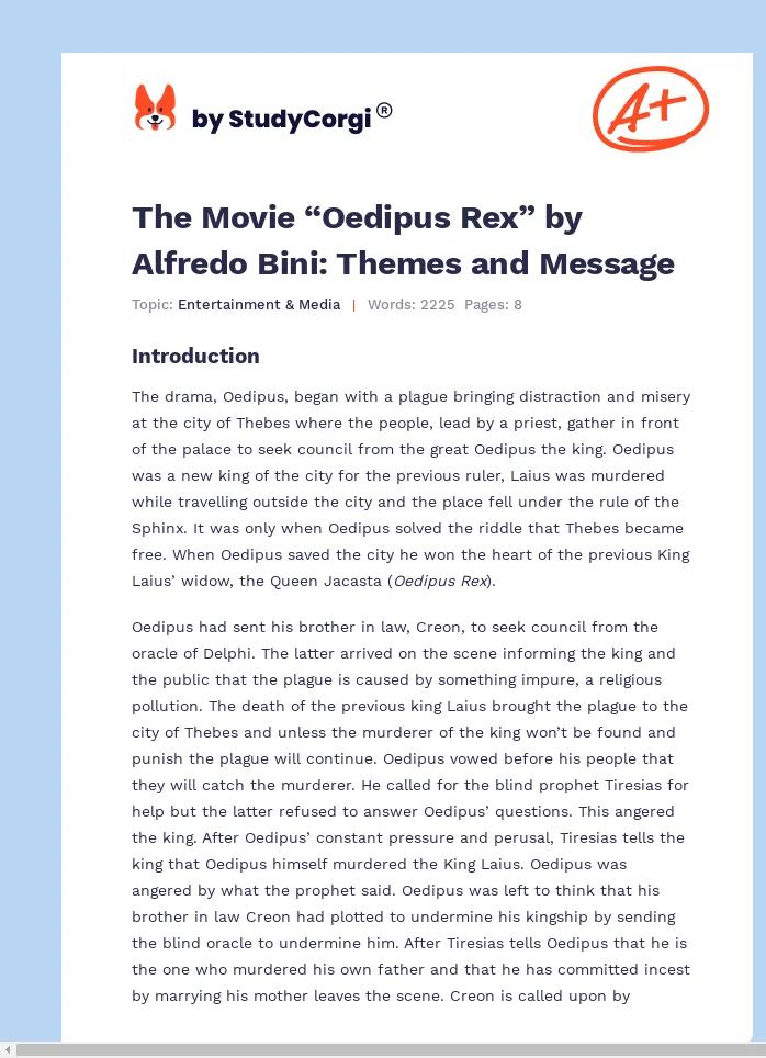 The Movie “Oedipus Rex” by Alfredo Bini: Themes and Message. Page 1