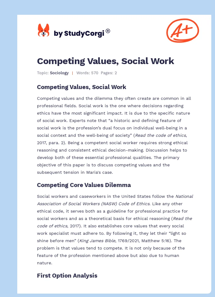 Competing Values, Social Work. Page 1