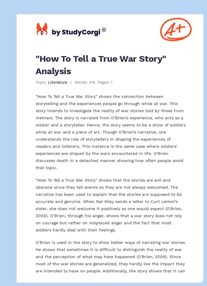 "How To Tell a True War Story" Analysis. Page 1