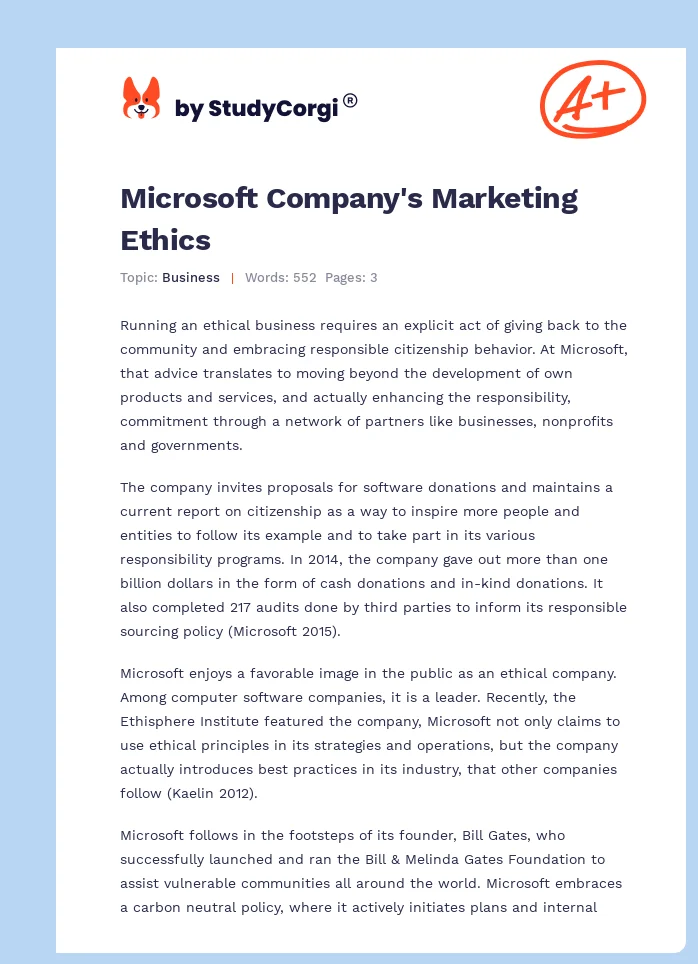 Microsoft Company's Marketing Ethics. Page 1