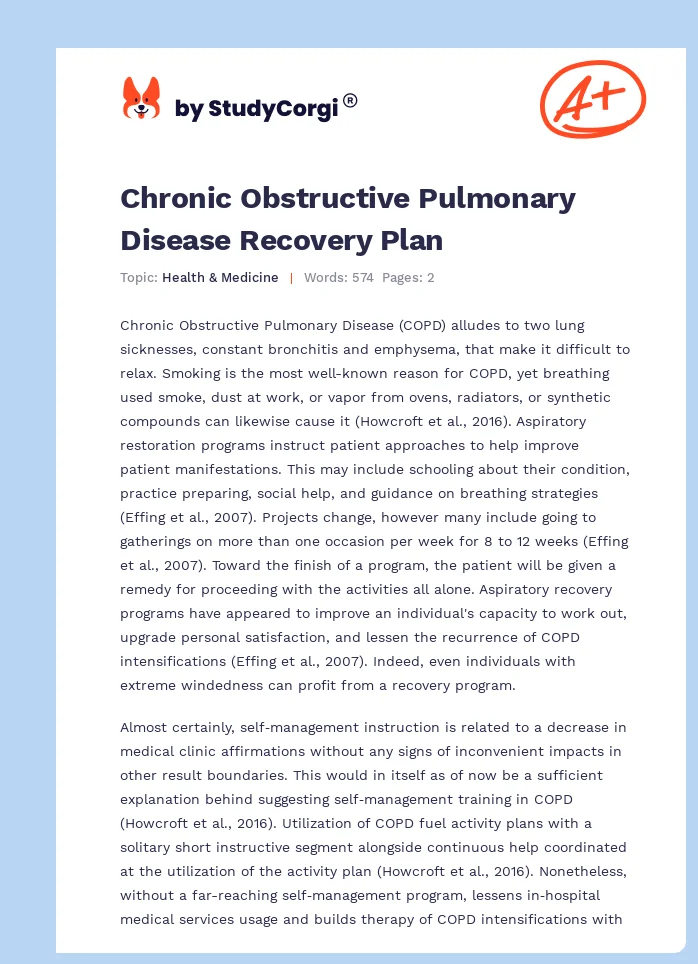 Chronic Obstructive Pulmonary Disease Recovery Plan. Page 1