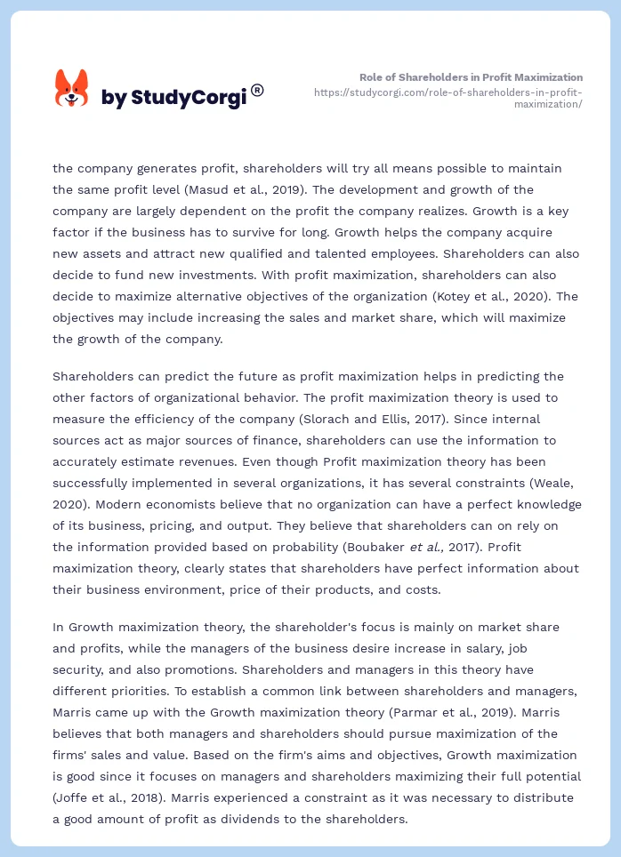 Role of Shareholders in Profit Maximization. Page 2