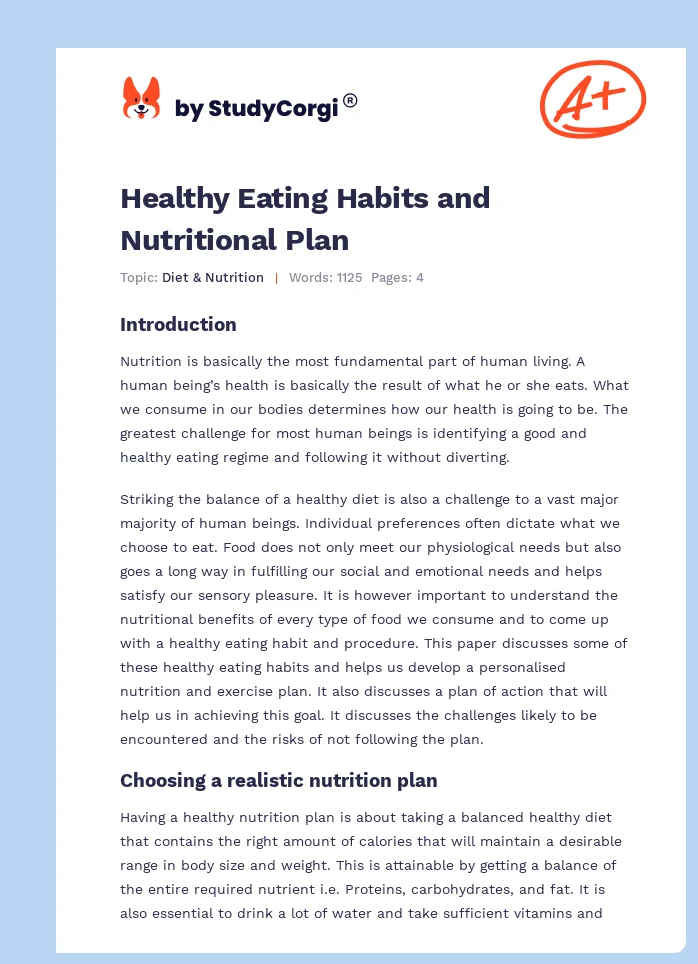 Healthy Eating Habits and Nutritional Plan. Page 1