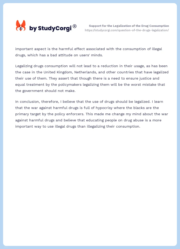 Support for the Legalization of the Drug Consumption. Page 2