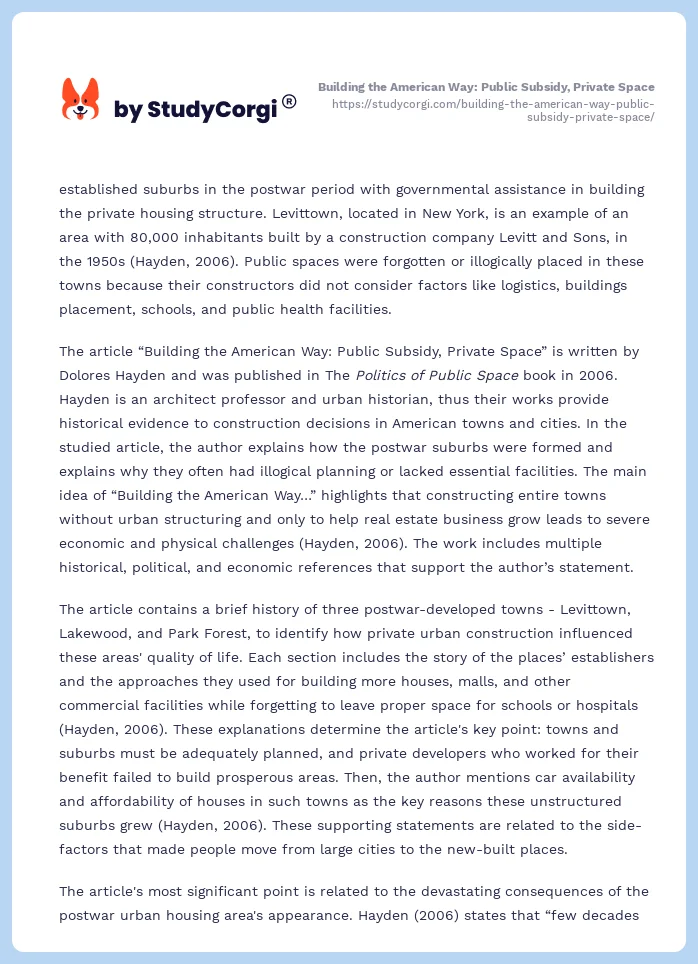 Building the American Way: Public Subsidy, Private Space. Page 2
