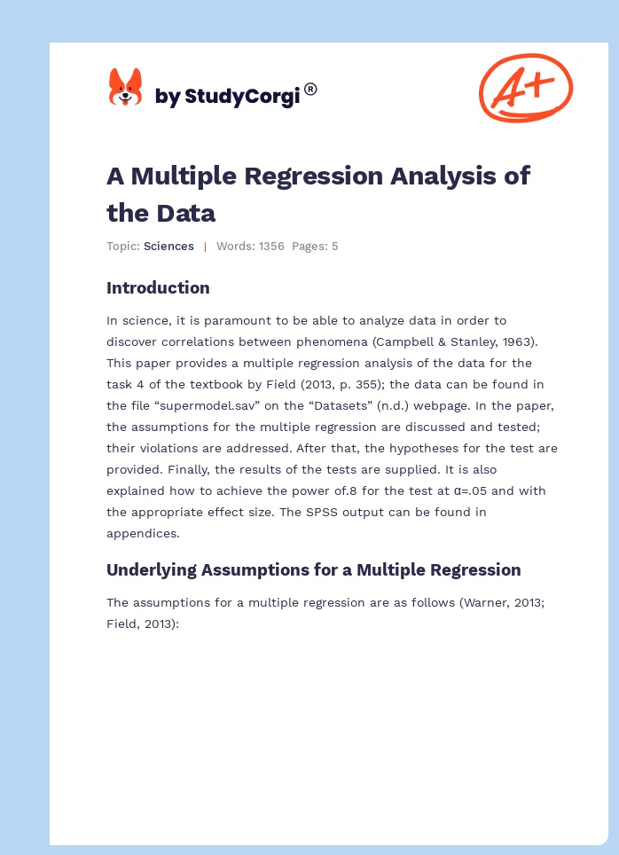A Multiple Regression Analysis of the Data. Page 1
