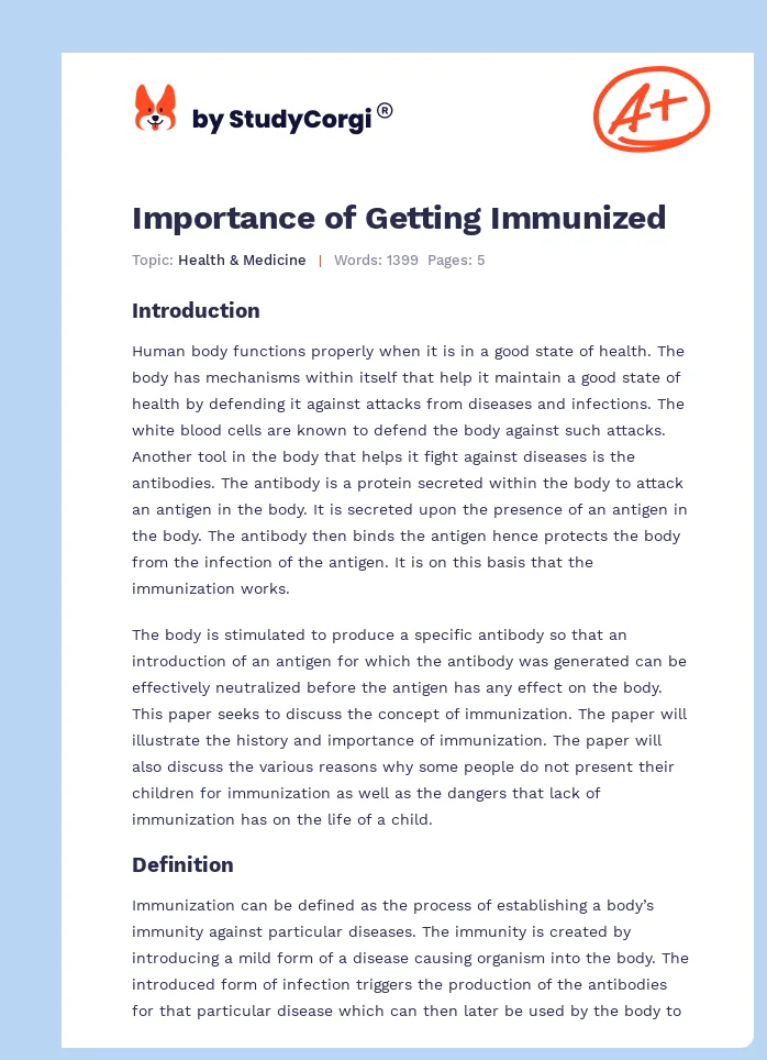 Importance of Getting Immunized. Page 1