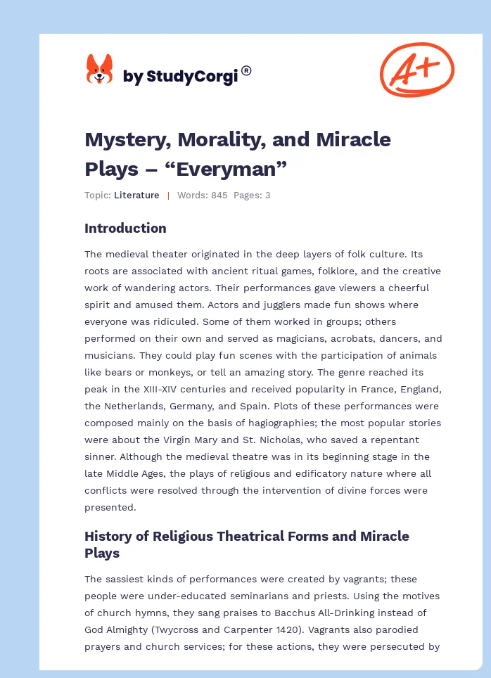 Mystery, Morality, and Miracle Plays – “Everyman”. Page 1