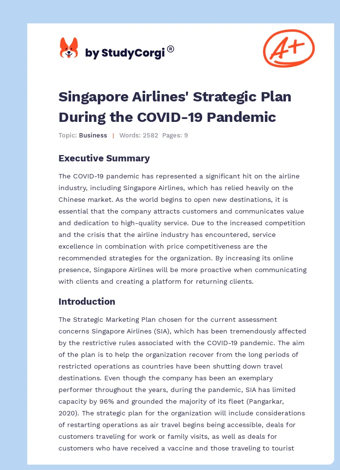 Singapore Airlines' Strategic Plan During the COVID-19 Pandemic. Page 1