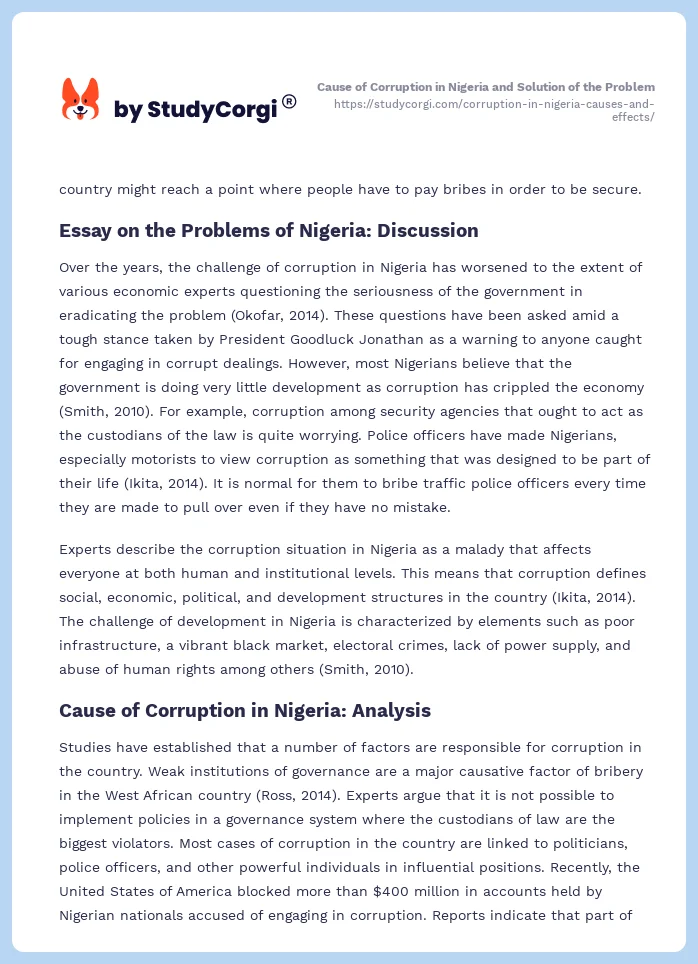 write an essay on the topic corruption in nigeria