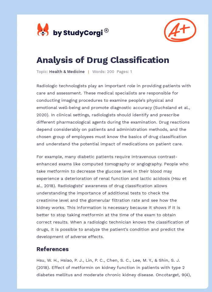 Analysis of Drug Classification. Page 1
