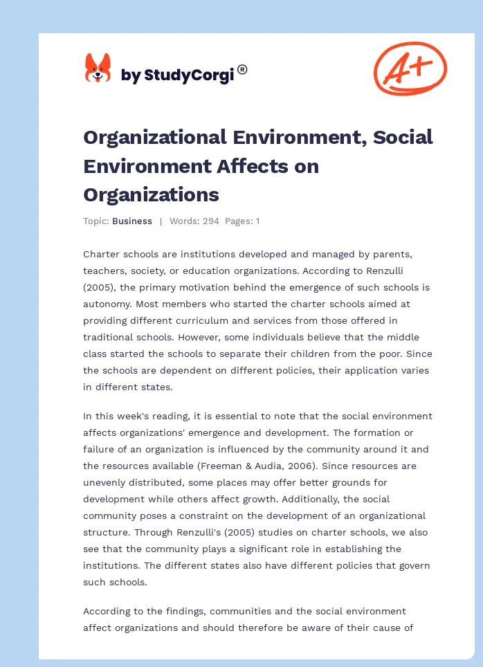 Organizational Environment, Social Environment Affects on Organizations. Page 1