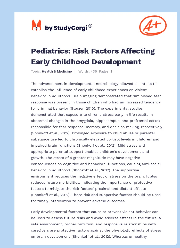 Pediatrics: Risk Factors Affecting Early Childhood Development. Page 1