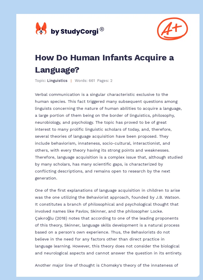 How Do Human Infants Acquire a Language?. Page 1