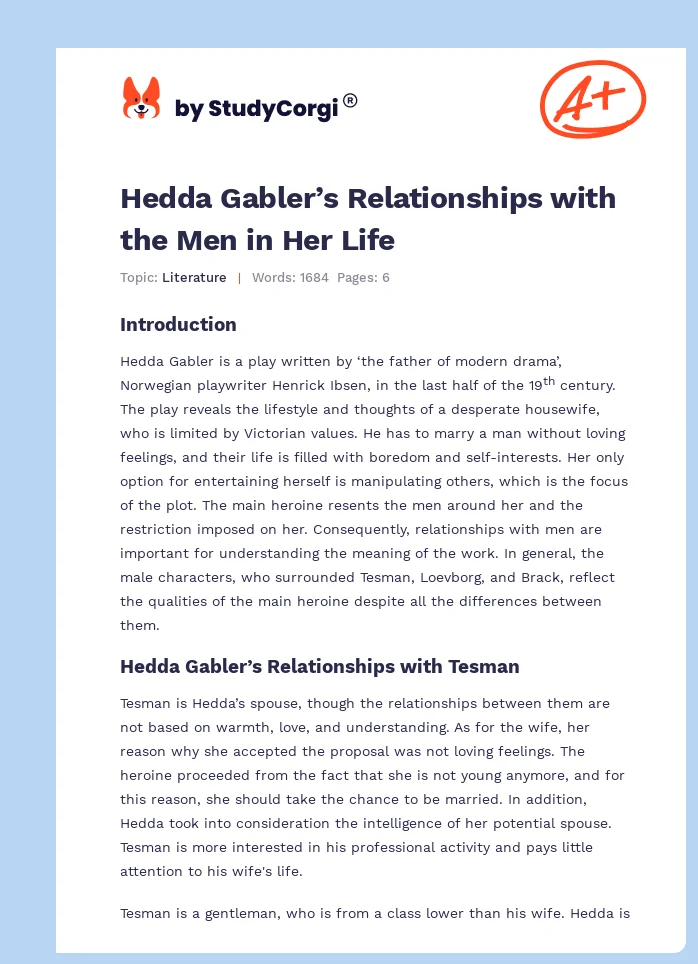 Hedda Gabler’s Relationships with the Men in Her Life. Page 1