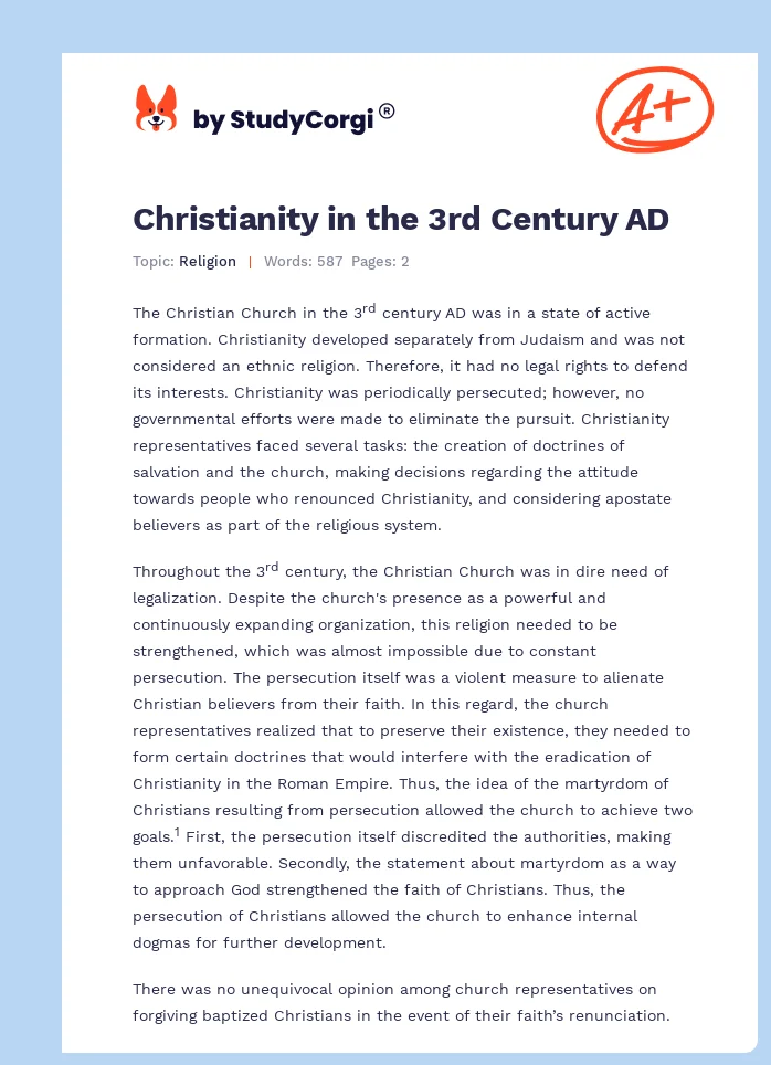 Christianity in the 3rd Century AD. Page 1