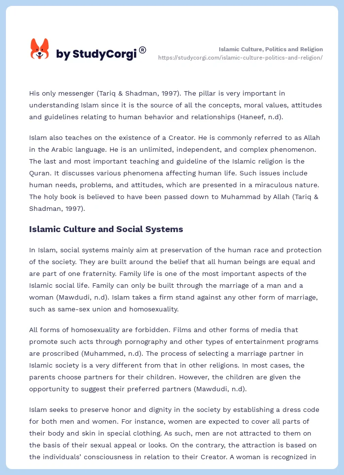 Islamic Culture, Politics and Religion. Page 2