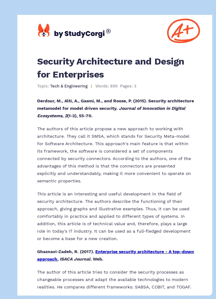 Security Architecture and Design for Enterprises. Page 1