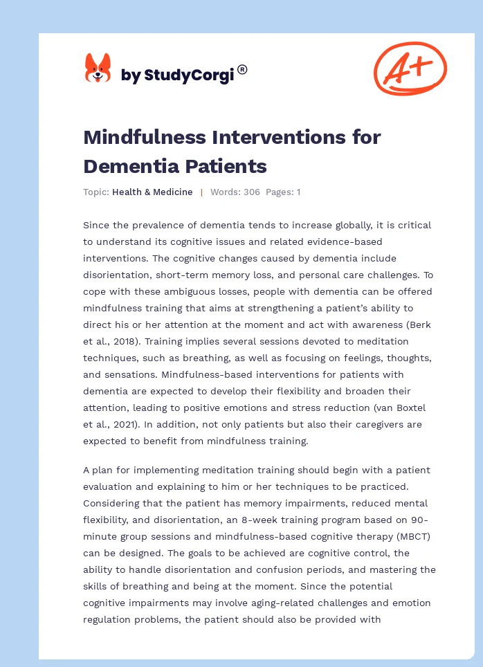 Mindfulness Interventions for Dementia Patients. Page 1