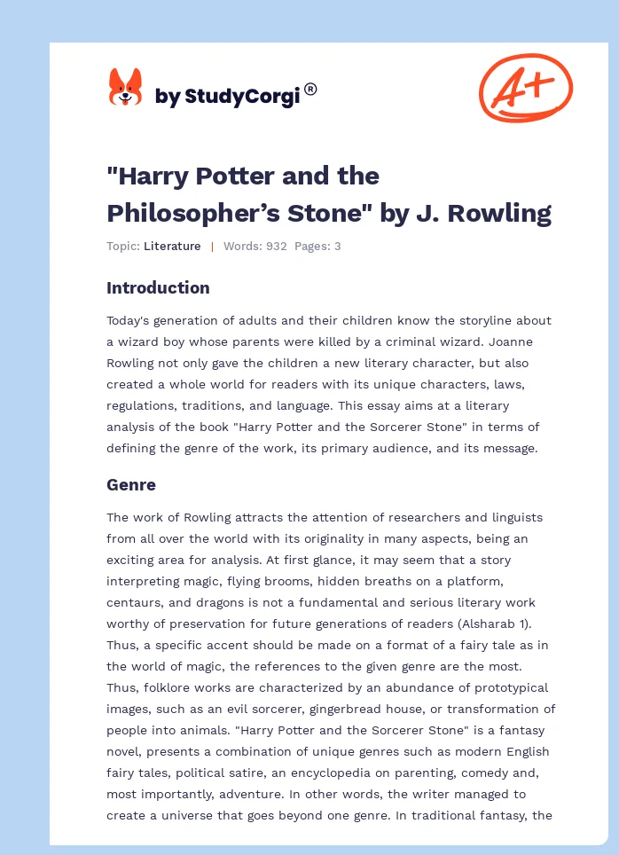 "Harry Potter and the Philosopher’s Stone" by J. Rowling. Page 1