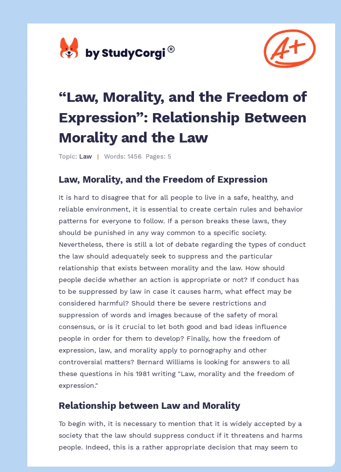 “Law, Morality, and the Freedom of Expression”: Relationship Between Morality and the Law. Page 1