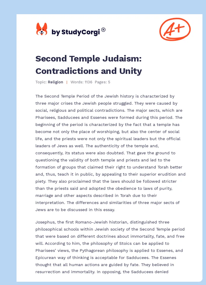Second Temple Judaism: Contradictions and Unity. Page 1
