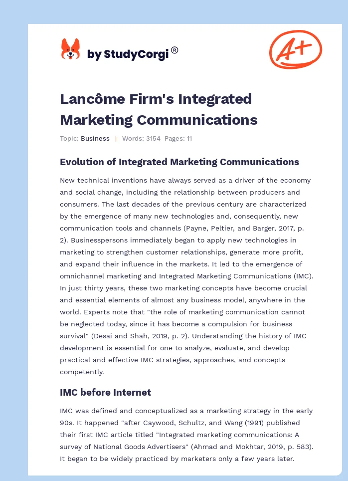 Lancôme Firm's Integrated Marketing Communications. Page 1