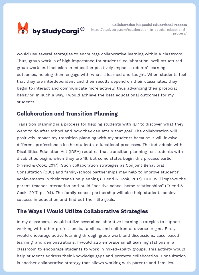 Collaboration in Special Educational Process. Page 2
