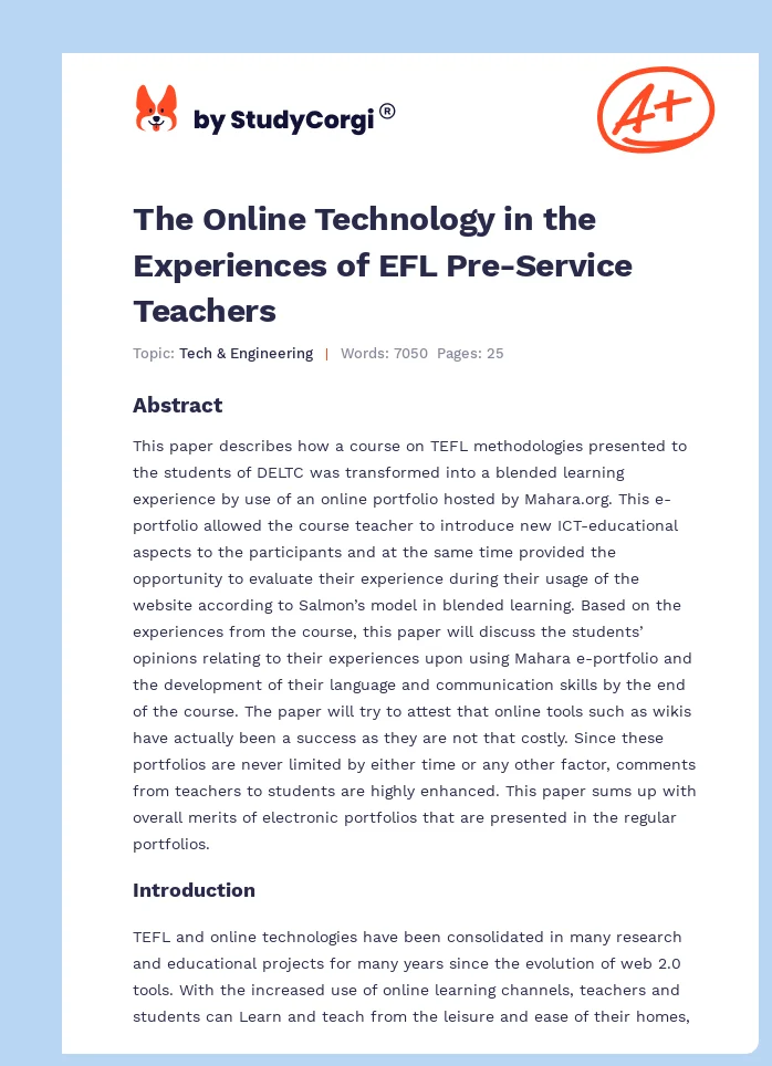The Online Technology in the Experiences of EFL Pre-Service Teachers. Page 1