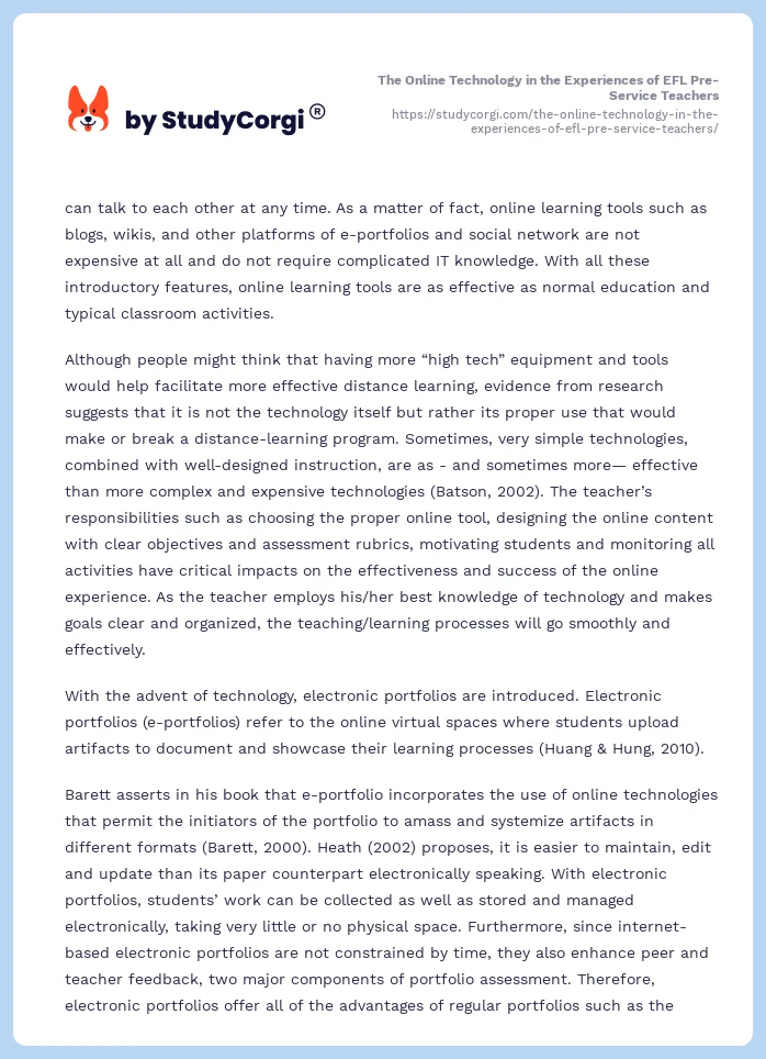 The Online Technology in the Experiences of EFL Pre-Service Teachers. Page 2