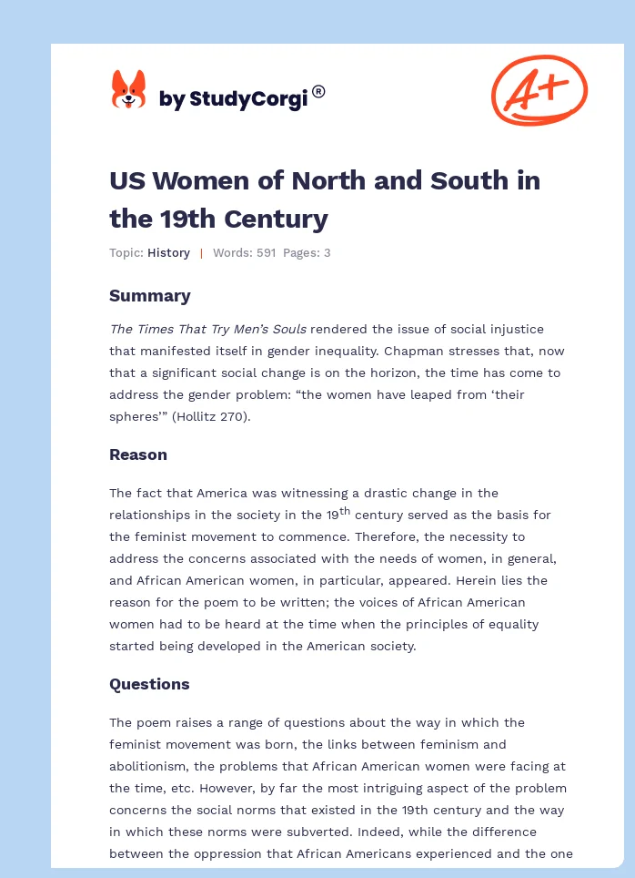 US Women of North and South in the 19th Century. Page 1