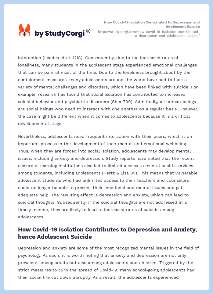 How Covid-19 Isolation Contributed to Depression and Adolescent Suicide. Page 2