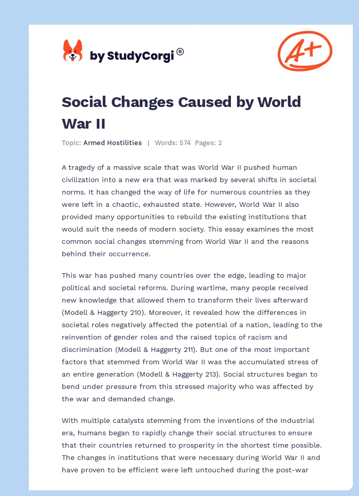 Social Changes Caused by World War II. Page 1