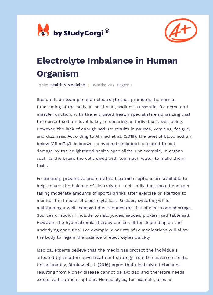 Electrolyte Imbalance in Human Organism. Page 1
