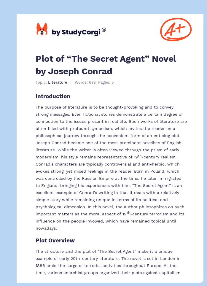 Plot of “The Secret Agent” Novel by Joseph Conrad. Page 1