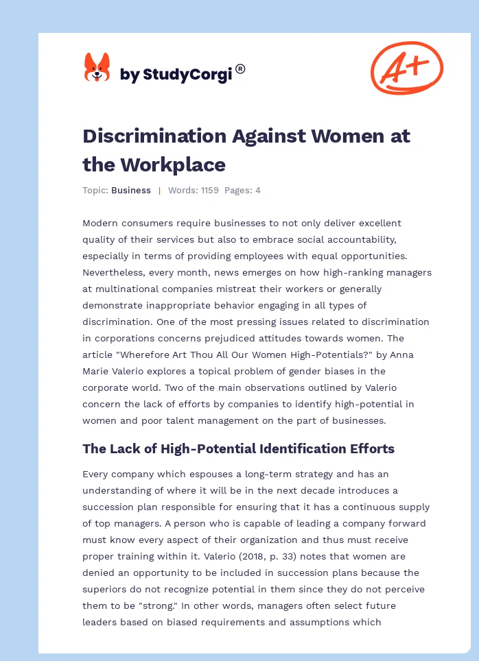 Discrimination Against Women at the Workplace. Page 1