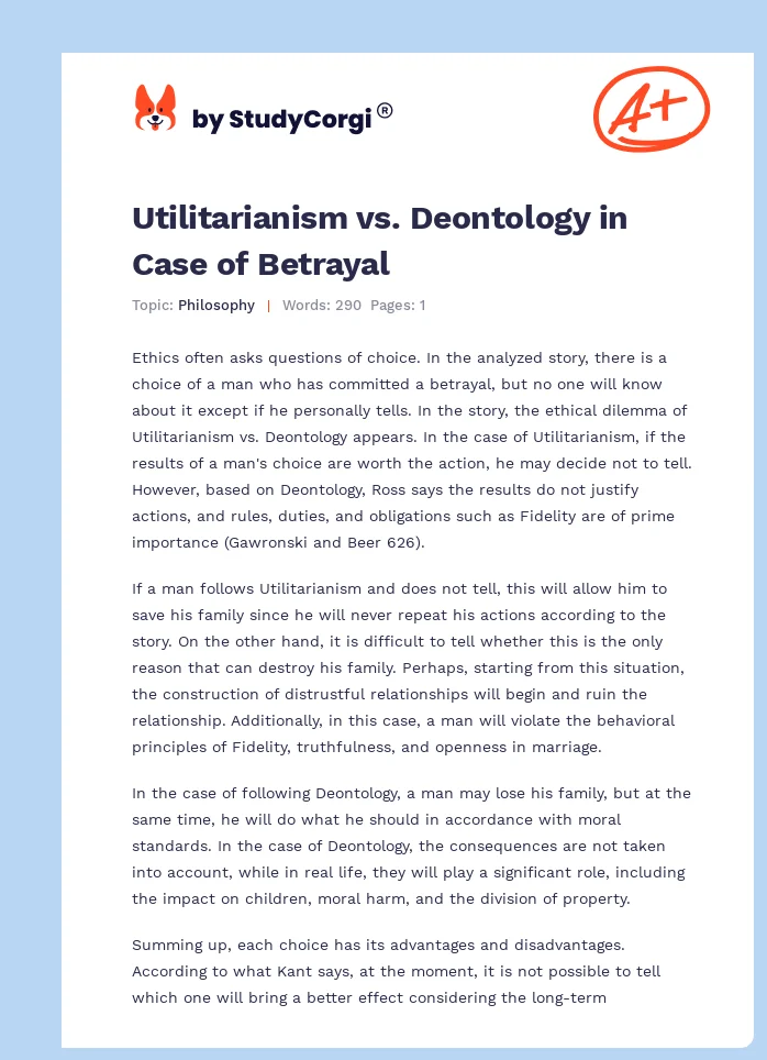 Utilitarianism vs. Deontology in Case of Betrayal. Page 1