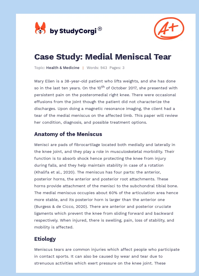 Case Study: Medial Meniscal Tear. Page 1