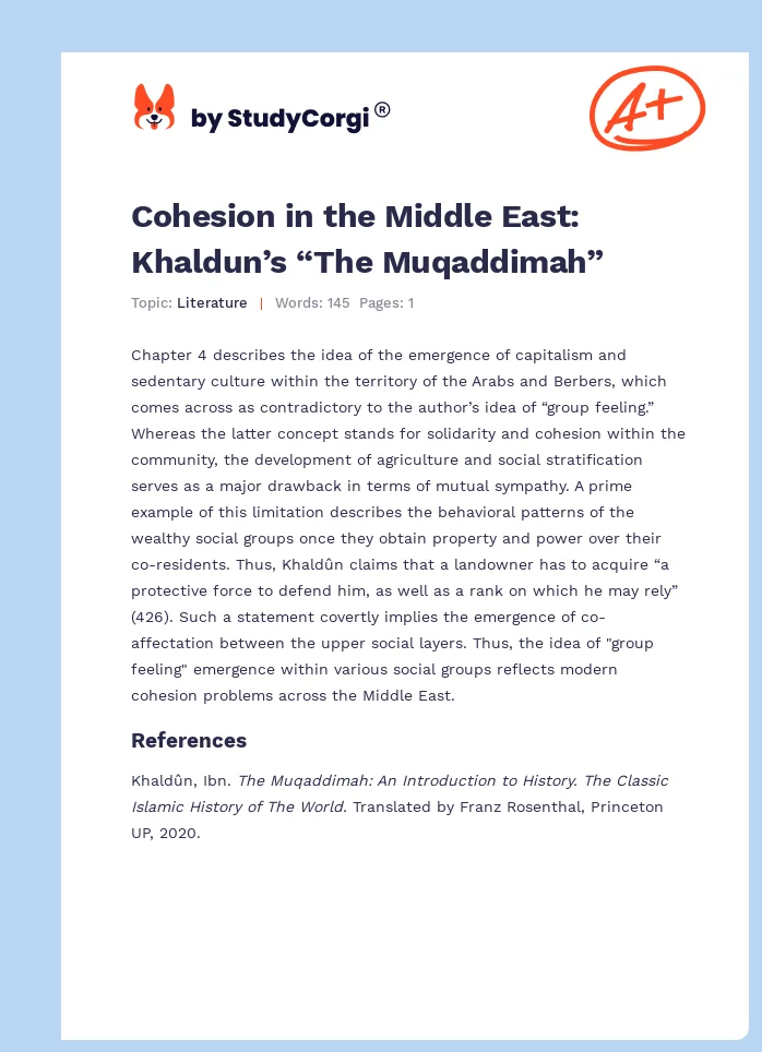 Cohesion in the Middle East: Khaldun’s “The Muqaddimah”. Page 1
