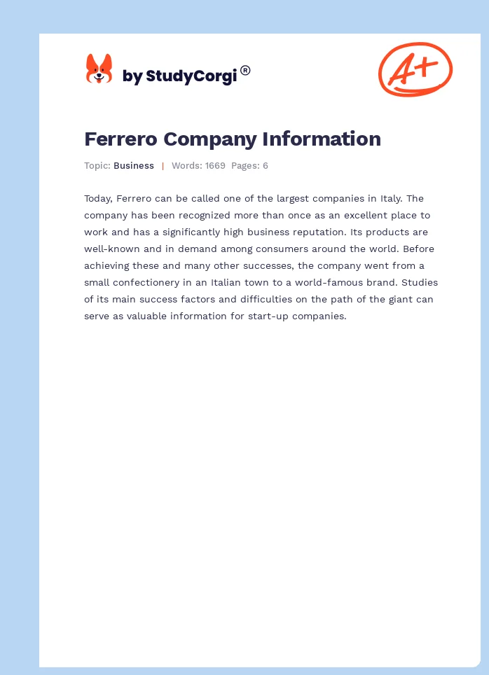 Ferrero Company Information. Page 1