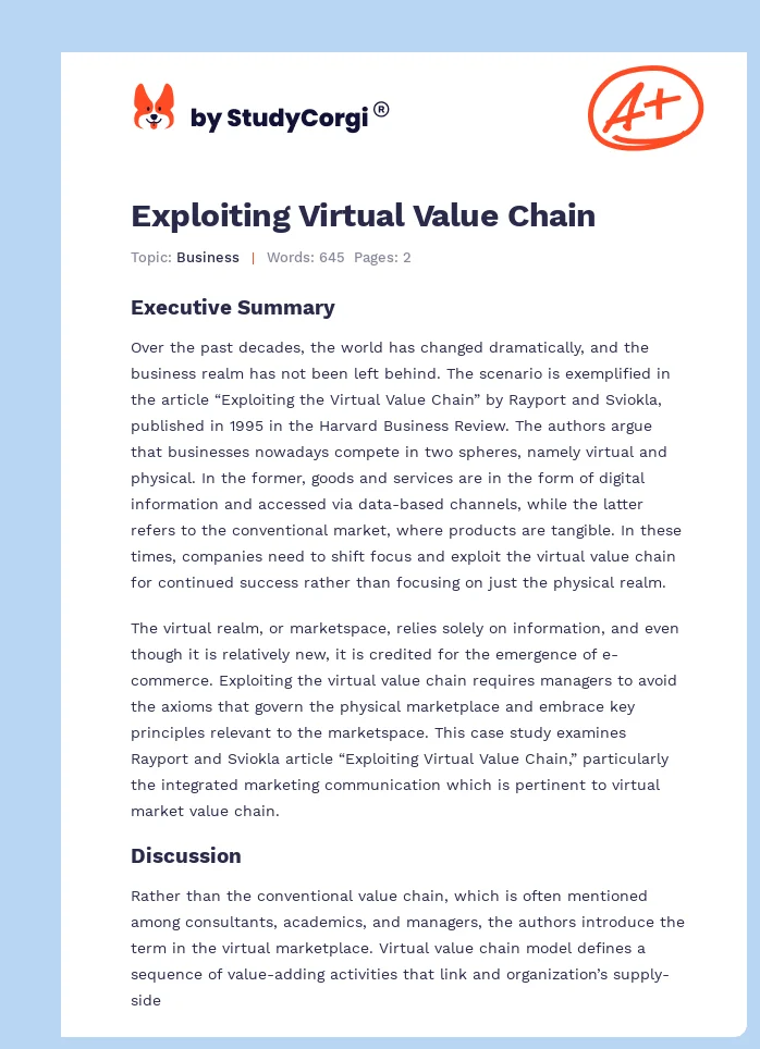 Exploiting Virtual Value Chain. Page 1