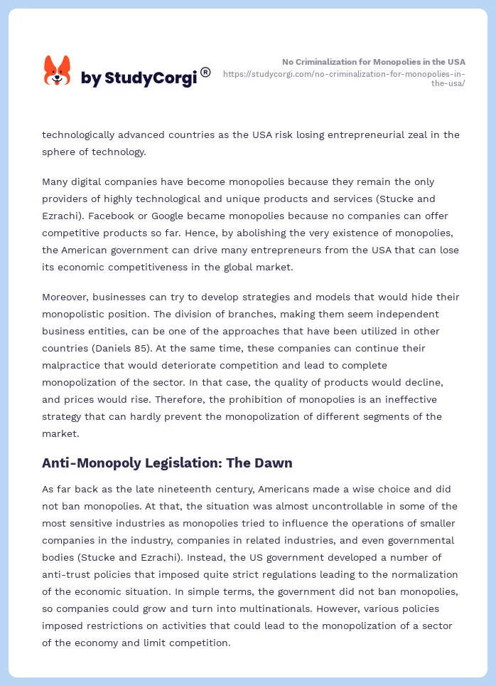 No Criminalization for Monopolies in the USA. Page 2