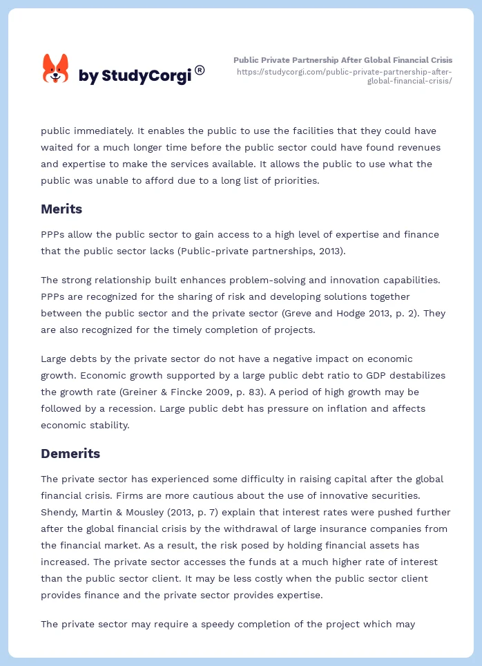 Public Private Partnership After Global Financial Crisis. Page 2