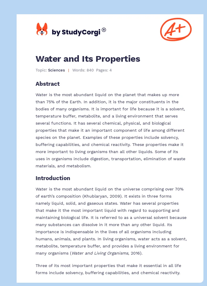 Water and Its Properties. Page 1