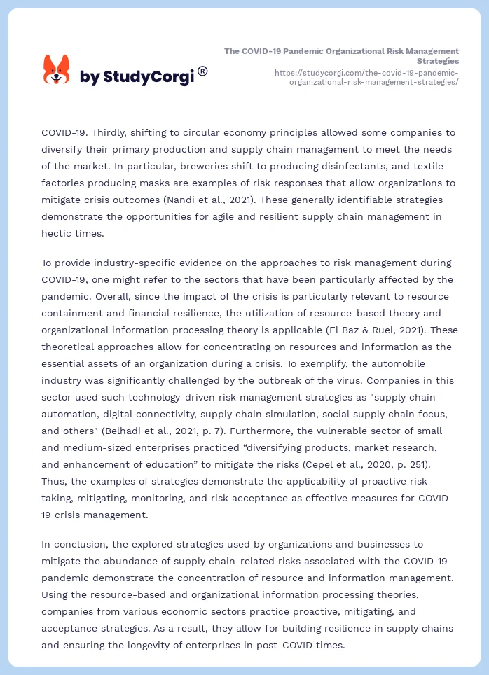 The COVID-19 Pandemic Organizational Risk Management Strategies. Page 2
