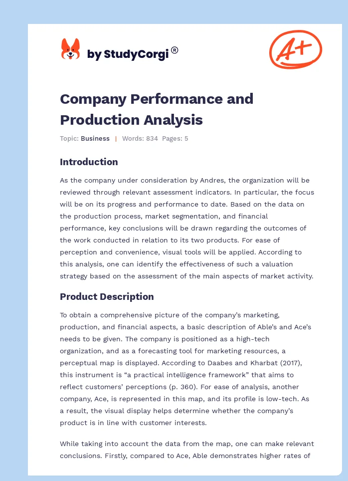 Company Performance and Production Analysis. Page 1