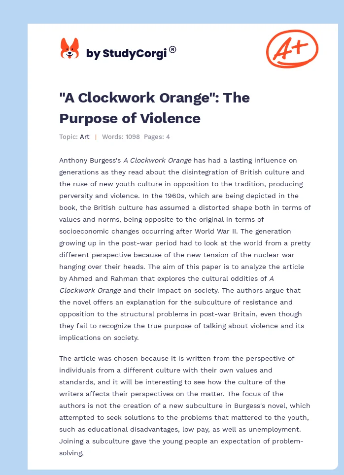 "A Clockwork Orange": The Purpose of Violence. Page 1