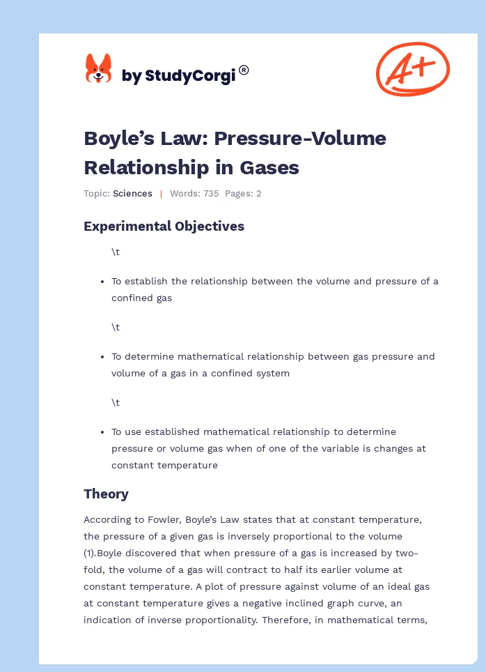 Boyle’s Law: Pressure-Volume Relationship in Gases. Page 1