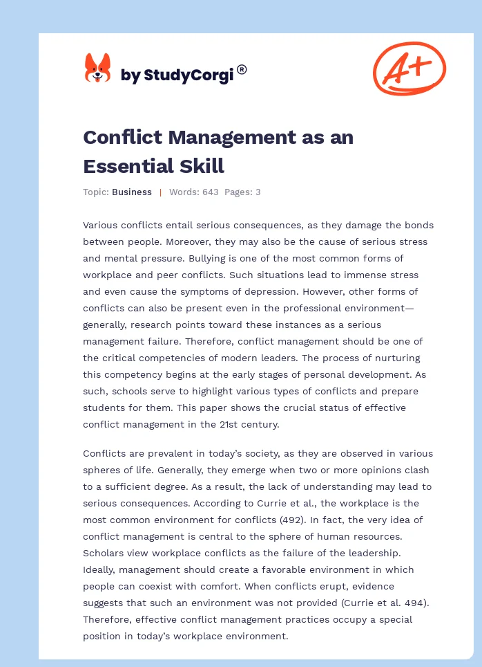 Conflict Management as an Essential Skill. Page 1